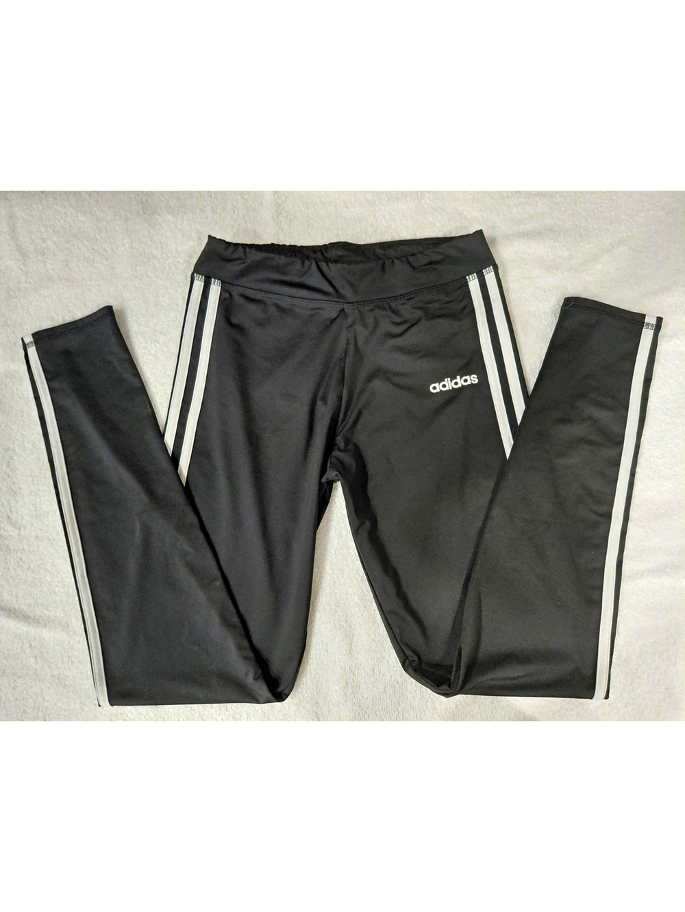 adidas Girls Black/White 3-Stripe Leggings XL Pull-On Elastic Waist Stretch